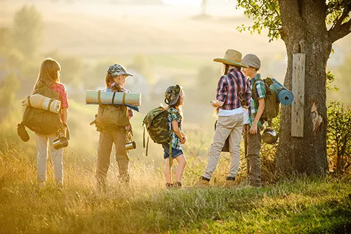 Kids hiking in hiking shoes